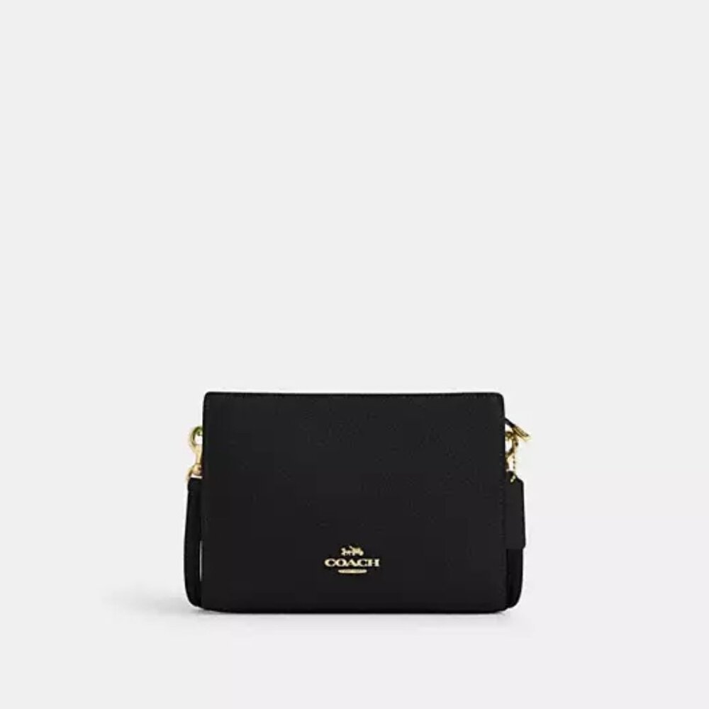 Coach Black Leather Clutch with Gold Accents